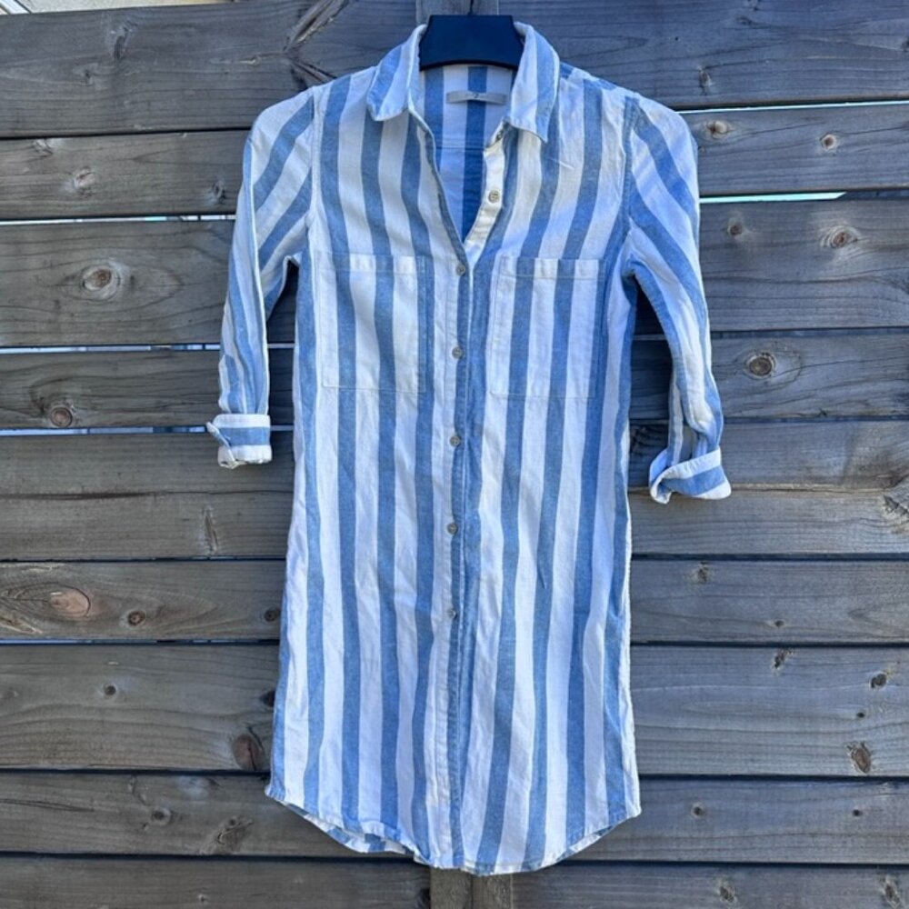 7 For All Mankind Striped Shirt Dress Button-Up – XS